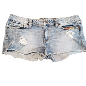 Y2K Vanity Shorts Womens Size 28 Blue Denim Stretch Distress Shorts